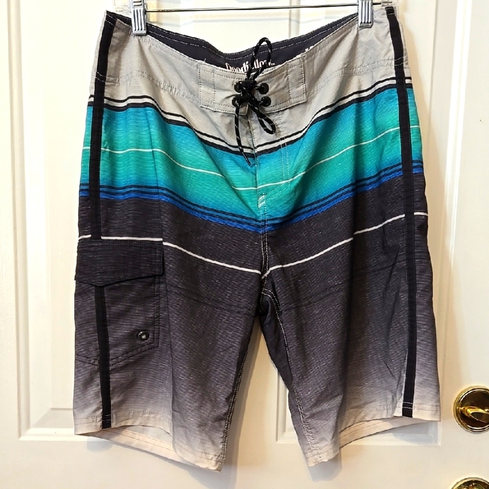 Goodfellow & Co, Shorts, Bermuda, Striped, Teal, Ombre, Lightweight, Velcro Fly